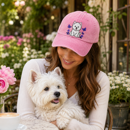 Westie Puppy Embroidered Washed Cap - Washed Cap - alternate angle