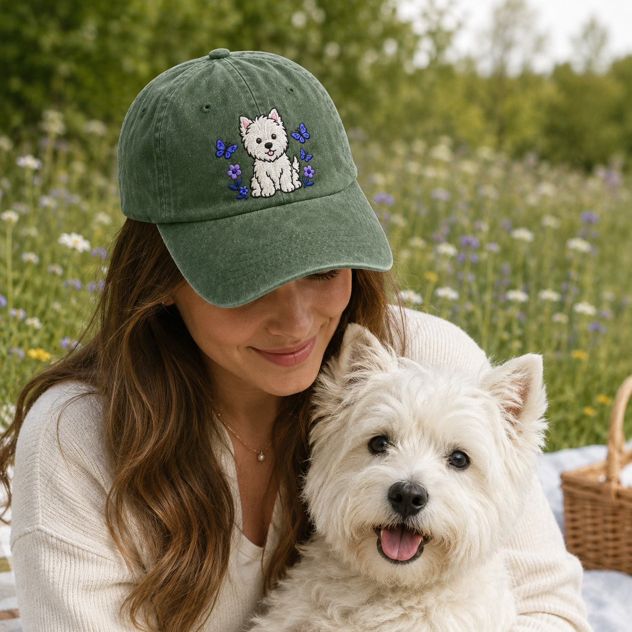 Westie Puppy Embroidered Washed Cap - Washed Cap - detail