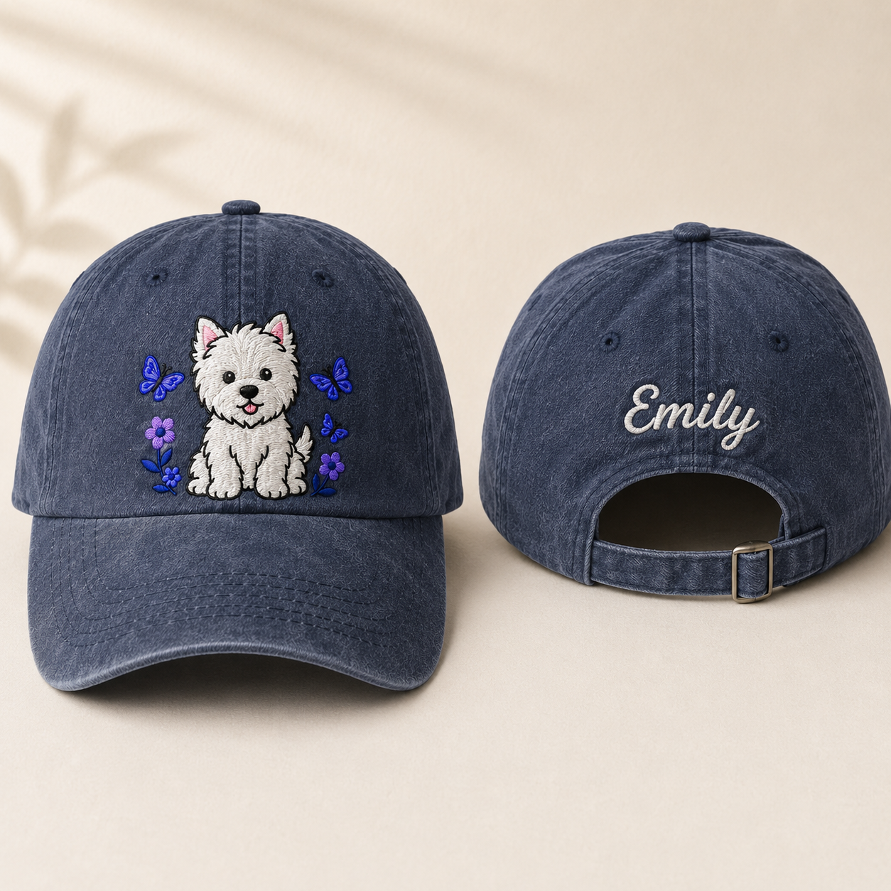 Westie Puppy Embroidered Washed Cap - Washed Cap - front view