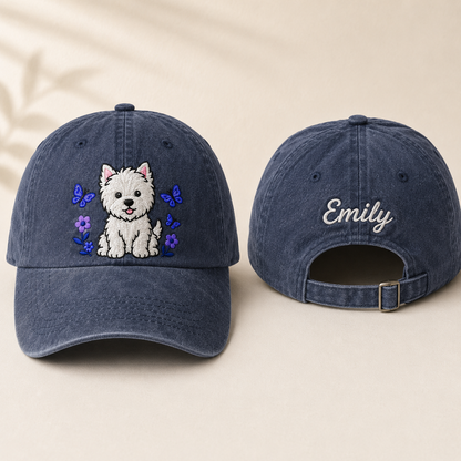 Westie Puppy Embroidered Washed Cap - Washed Cap - front view