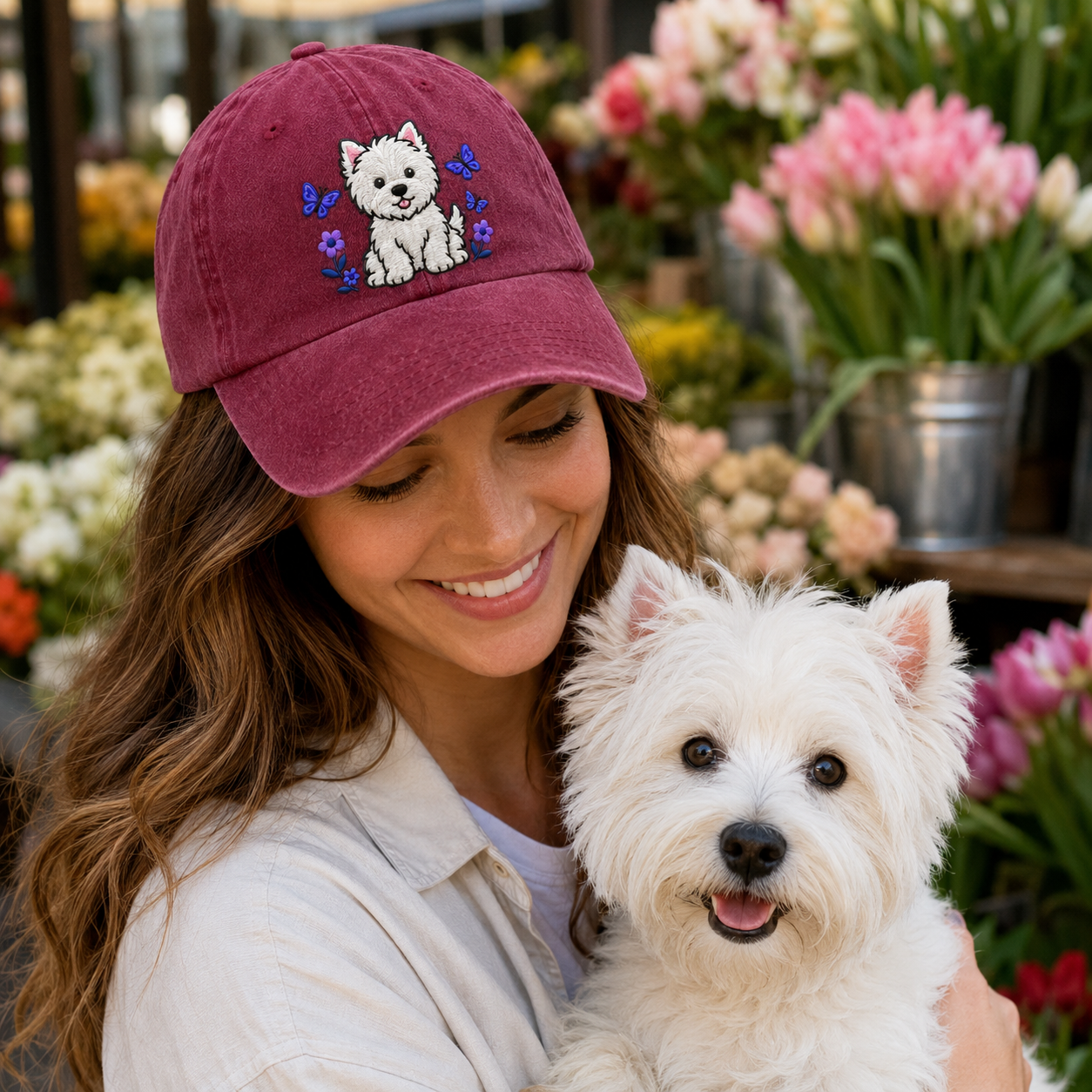 Westie Puppy Embroidered Washed Cap - Washed Cap - lifestyle