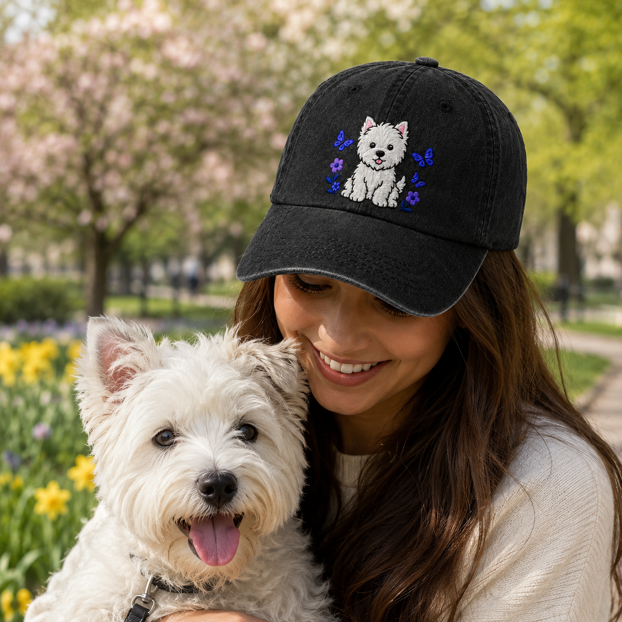 Westie Puppy Embroidered Washed Cap - Washed Cap - side view