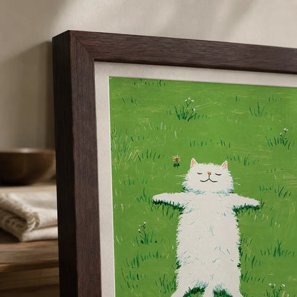 White Cat in Green Meadow Wall Art Decor - Wall Art Decor - packaging