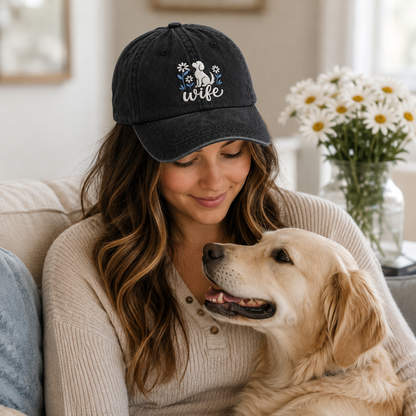 Wife Floral Dog Embroidered Washed Cap - Washed Cap - lifestyle
