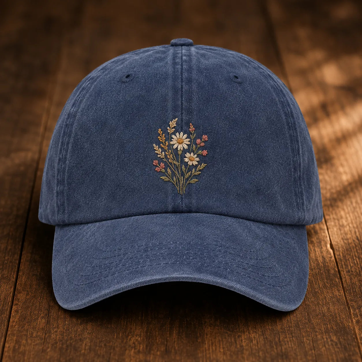 Wildflower Embroidered Washed Cap - washed cap - front view