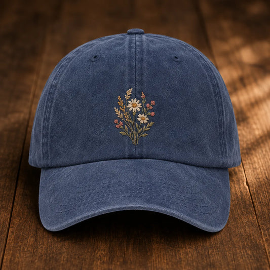 Wildflower Embroidered Washed Cap - washed cap - front view