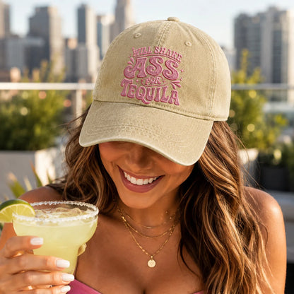 Will Shake Ass For Tequila Washed Cap - Washed Cap - side view