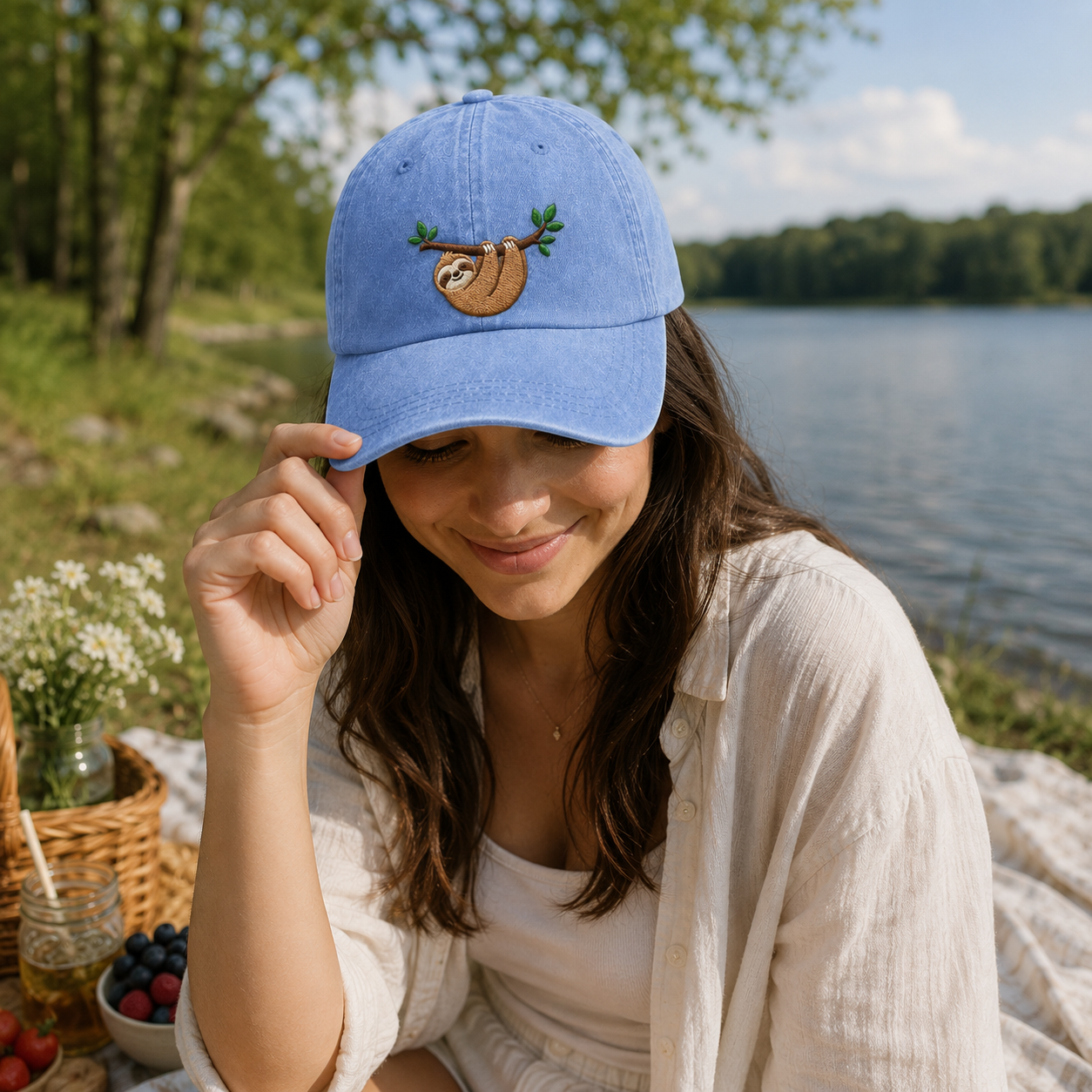 Willow Sloth Embroidered Washed Cap - Washed Cap - alternate angle