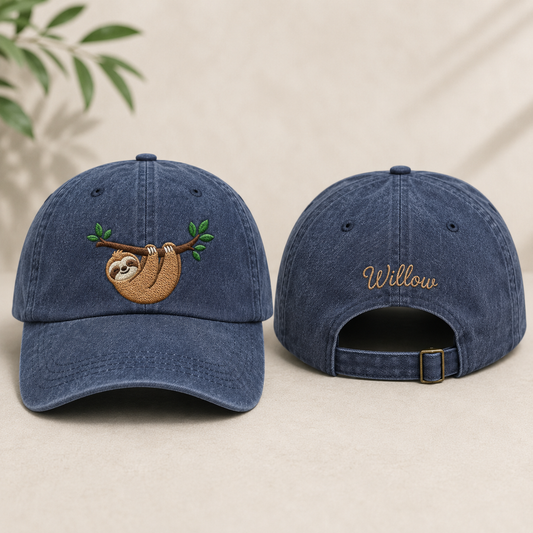 Willow Sloth Embroidered Washed Cap - Washed Cap - front view