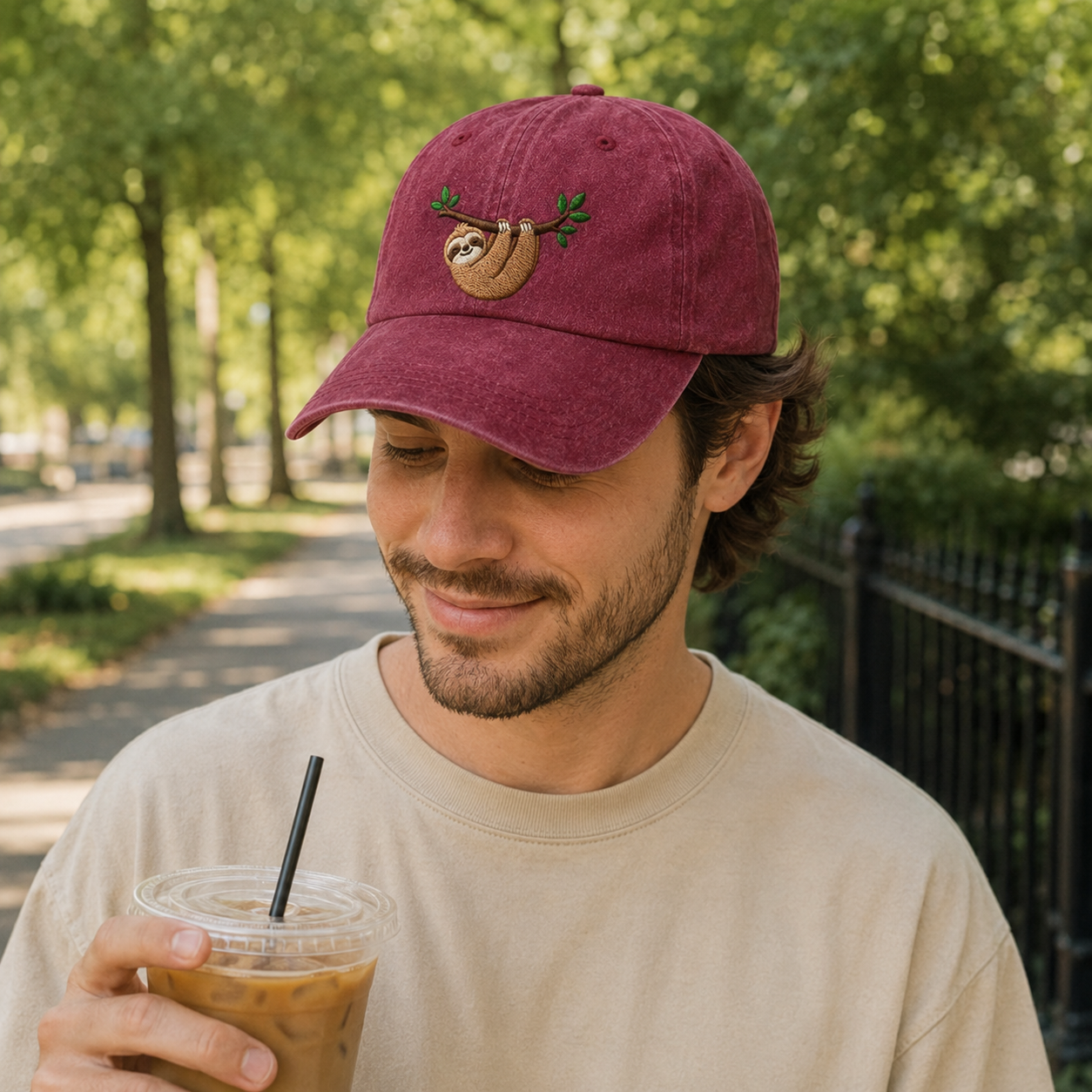 Willow Sloth Embroidered Washed Cap - Washed Cap - lifestyle
