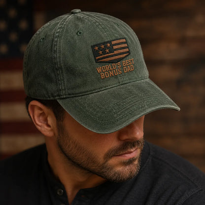 World's Best Bonus Dad Washed Cap - washed cap - alternate angle
