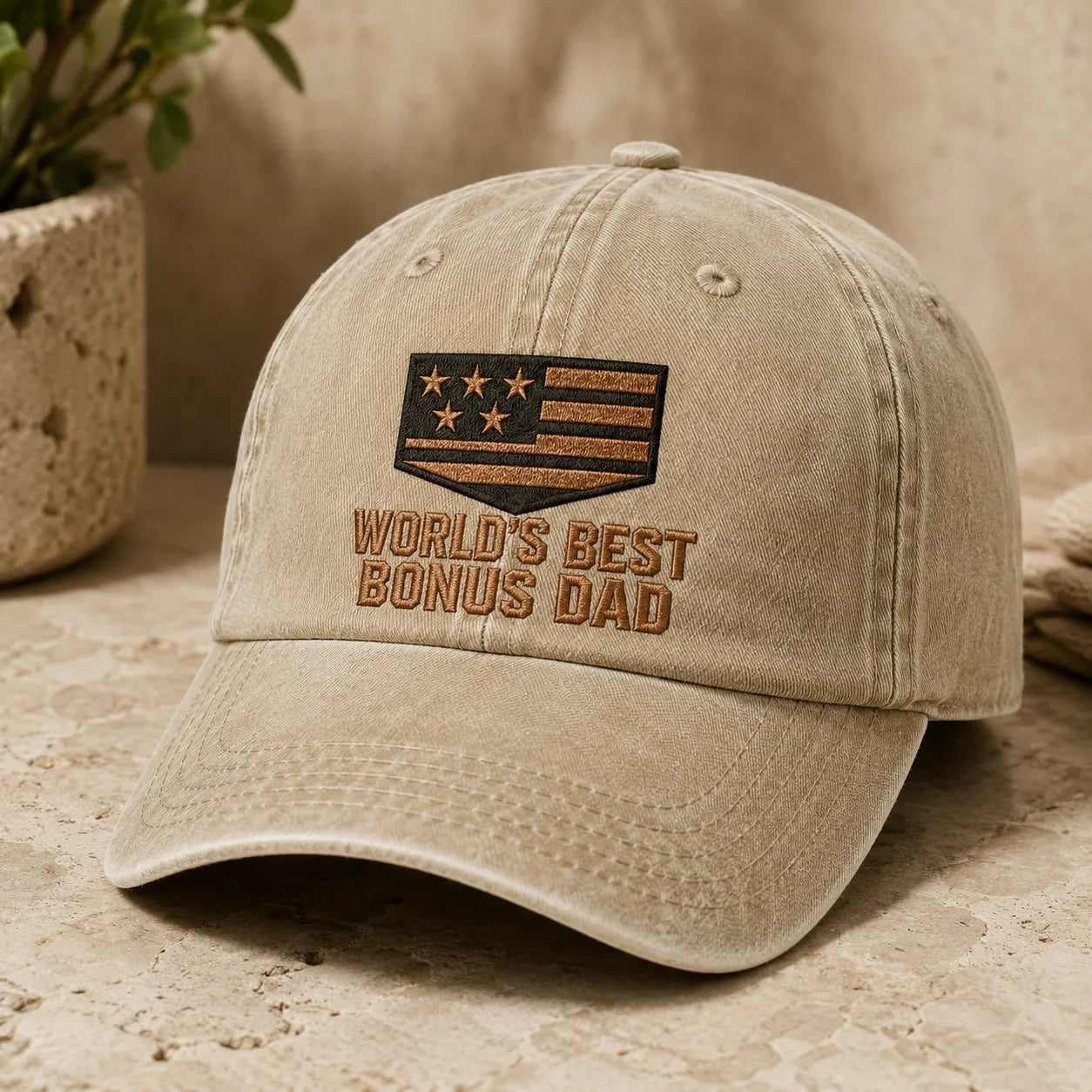 World's Best Bonus Dad Washed Cap - washed cap - lifestyle