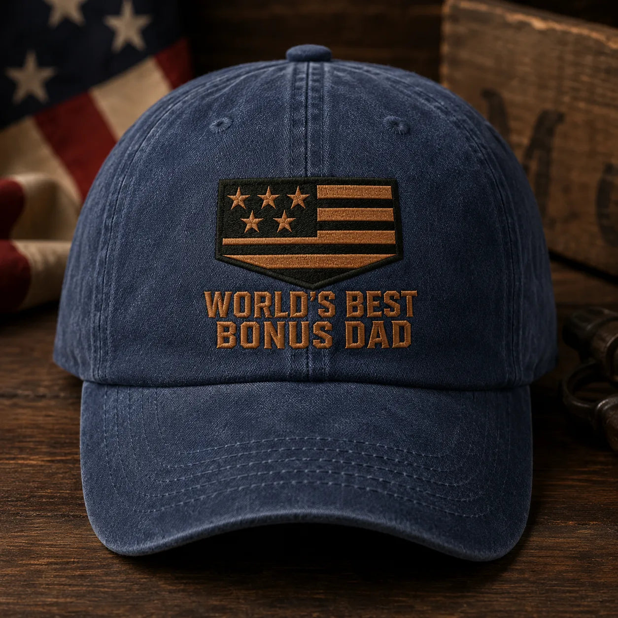 World's Best Bonus Dad Washed Cap - washed cap - side view