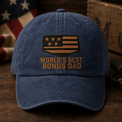 World's Best Bonus Dad Washed Cap - washed cap - side view