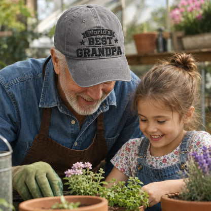 World's Best Grandpa Adjustable Washed Cap - washed cap - alternate angle