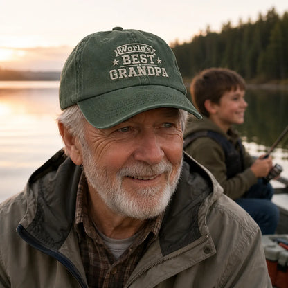 World's Best Grandpa Adjustable Washed Cap - washed cap - detail