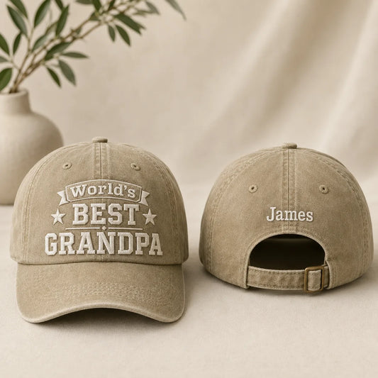 World's Best Grandpa Adjustable Washed Cap - washed cap - front view
