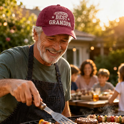 World's Best Grandpa Adjustable Washed Cap - washed cap - lifestyle