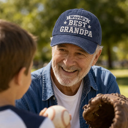World's Best Grandpa Adjustable Washed Cap - washed cap - side view