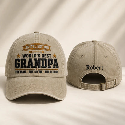 World's Best Grandpa Strap Washed Cap - washed cap - front view