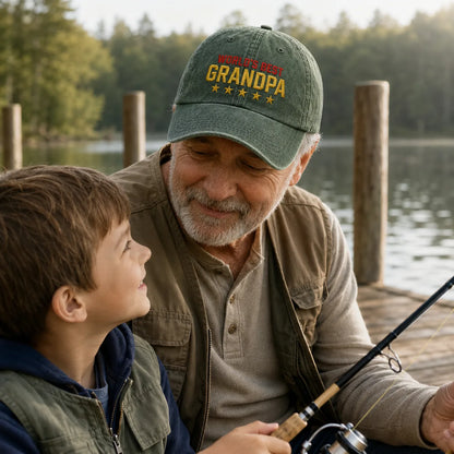 World's Best Grandpa Washed Cap - Grandpa Gift Hat - washed cap - detail