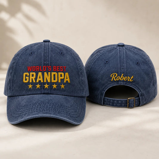 World's Best Grandpa Washed Cap - Grandpa Gift Hat - washed cap - front view