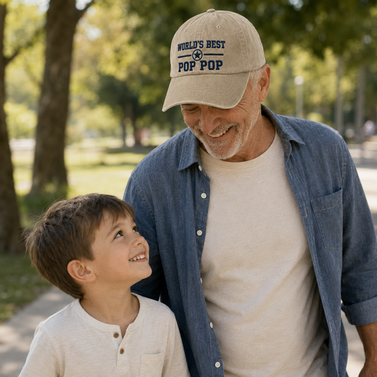 World's Best Pop Pop Embroidered Washed Cap - Washed Cap - side view