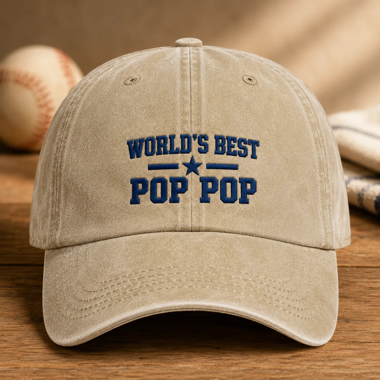 World's Best Pop Pop Washed Cap - washed cap - side view