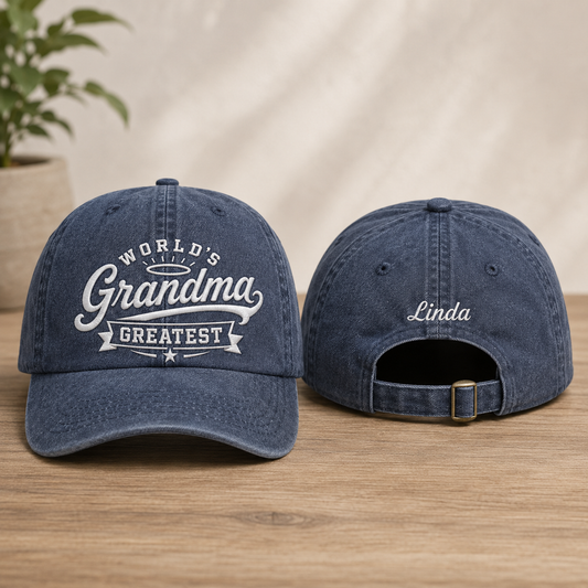 World's Greatest Grandma Embroidered Washed Cap - Washed Cap - front view