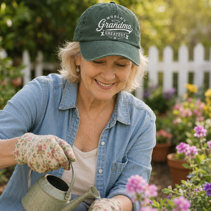 World's Greatest Grandma Embroidered Washed Cap - Washed Cap - lifestyle