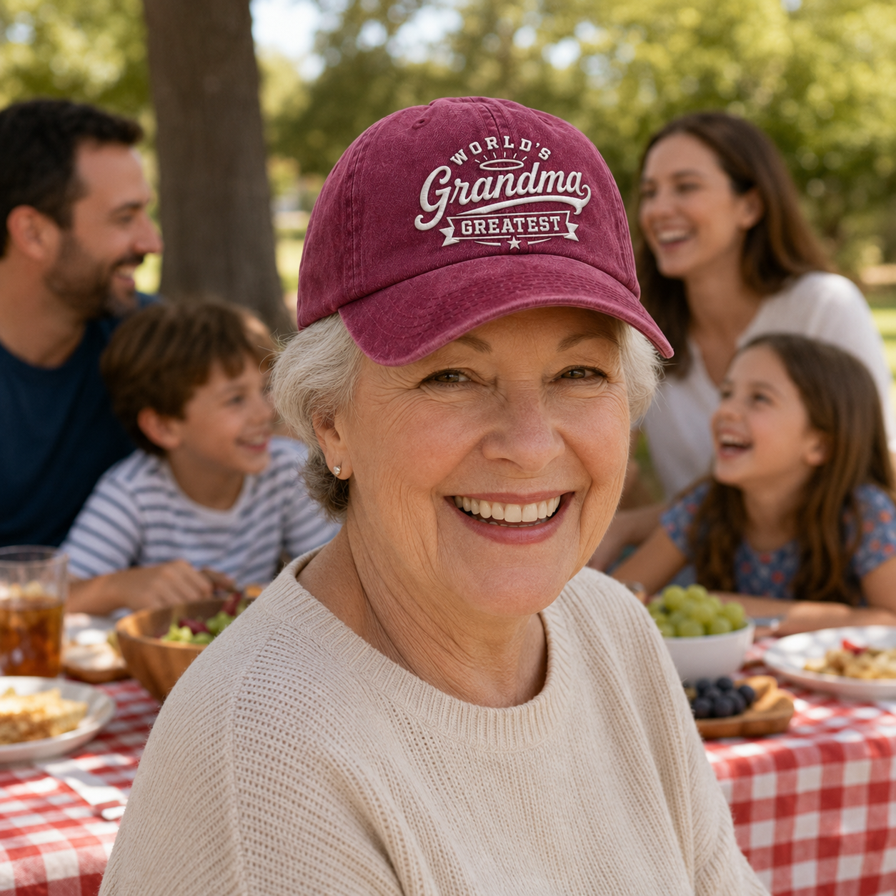 World's Greatest Grandma Embroidered Washed Cap - Washed Cap - side view