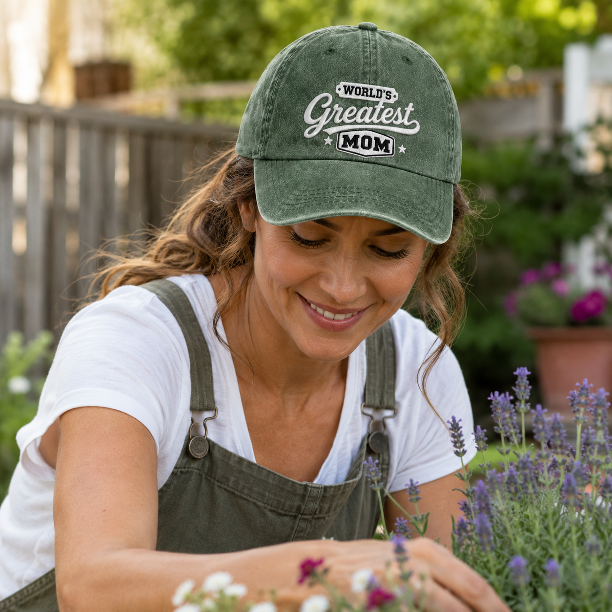 World's Greatest Mom Embroidered Washed Cap - Washed Cap - detail