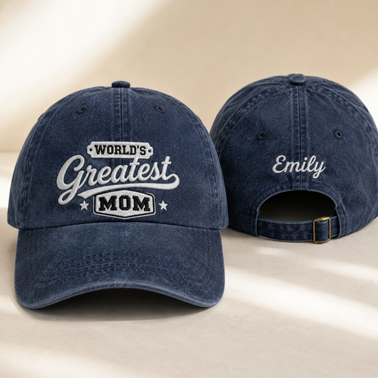 World's Greatest Mom Embroidered Washed Cap - Washed Cap - front view