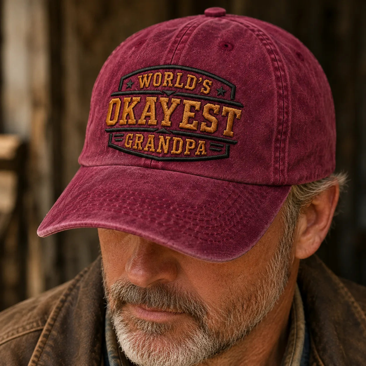 World's Okayest Grandpa Washed Cap - washed cap - alternate angle