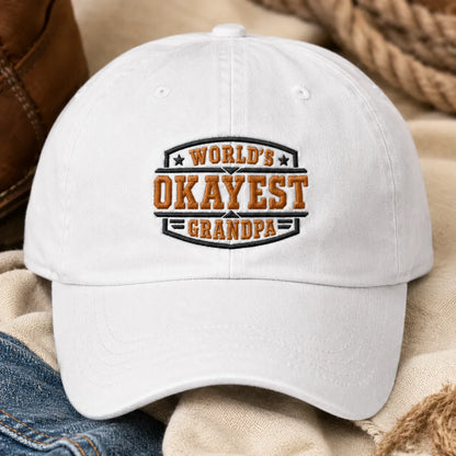 World's Okayest Grandpa Washed Cap - washed cap - detail