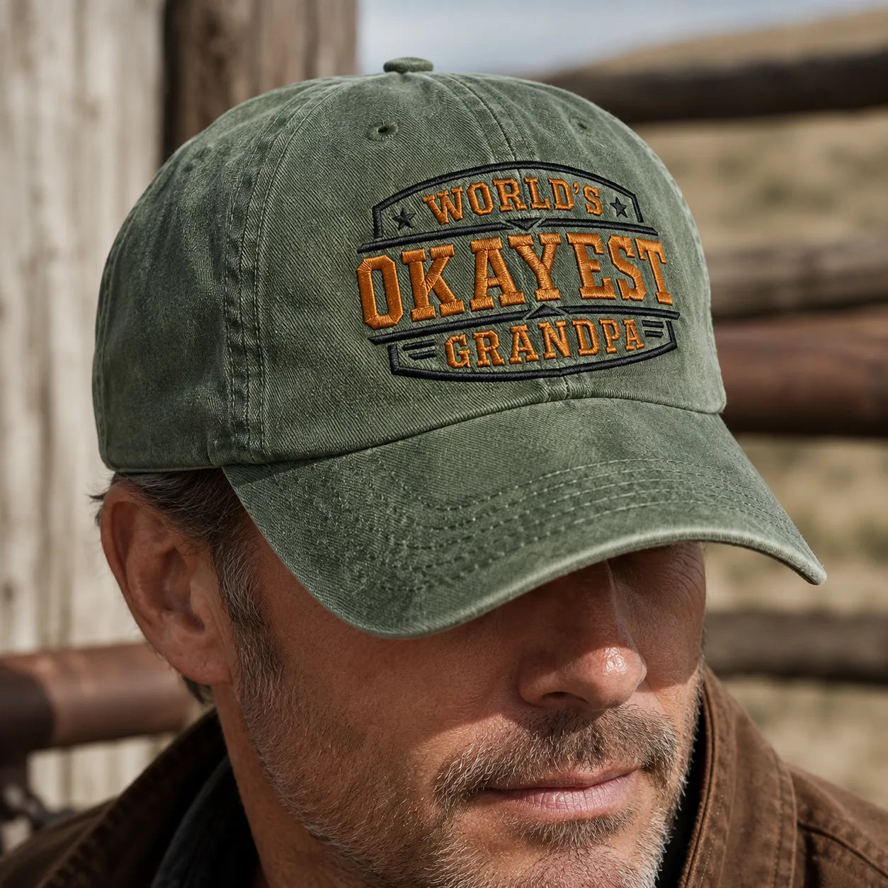 World's Okayest Grandpa Washed Cap - washed cap - front view
