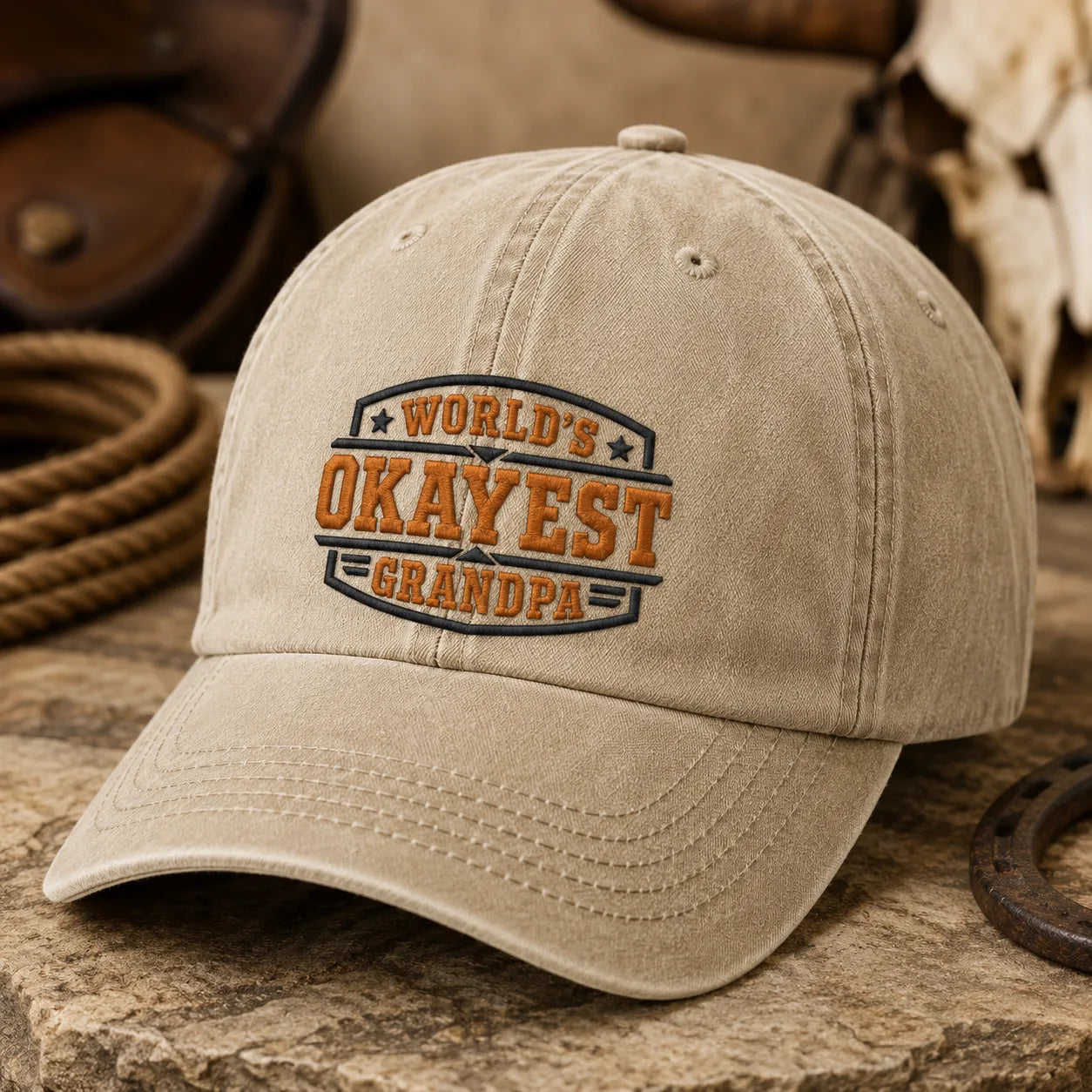 World's Okayest Grandpa Washed Cap - washed cap - lifestyle