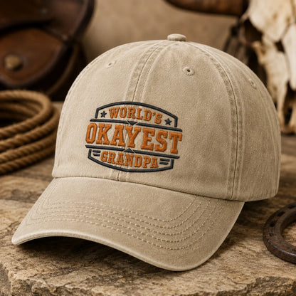World's Okayest Grandpa Washed Cap - washed cap - lifestyle