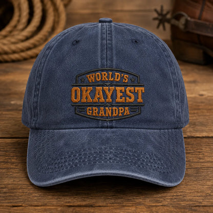 World's Okayest Grandpa Washed Cap - washed cap - side view