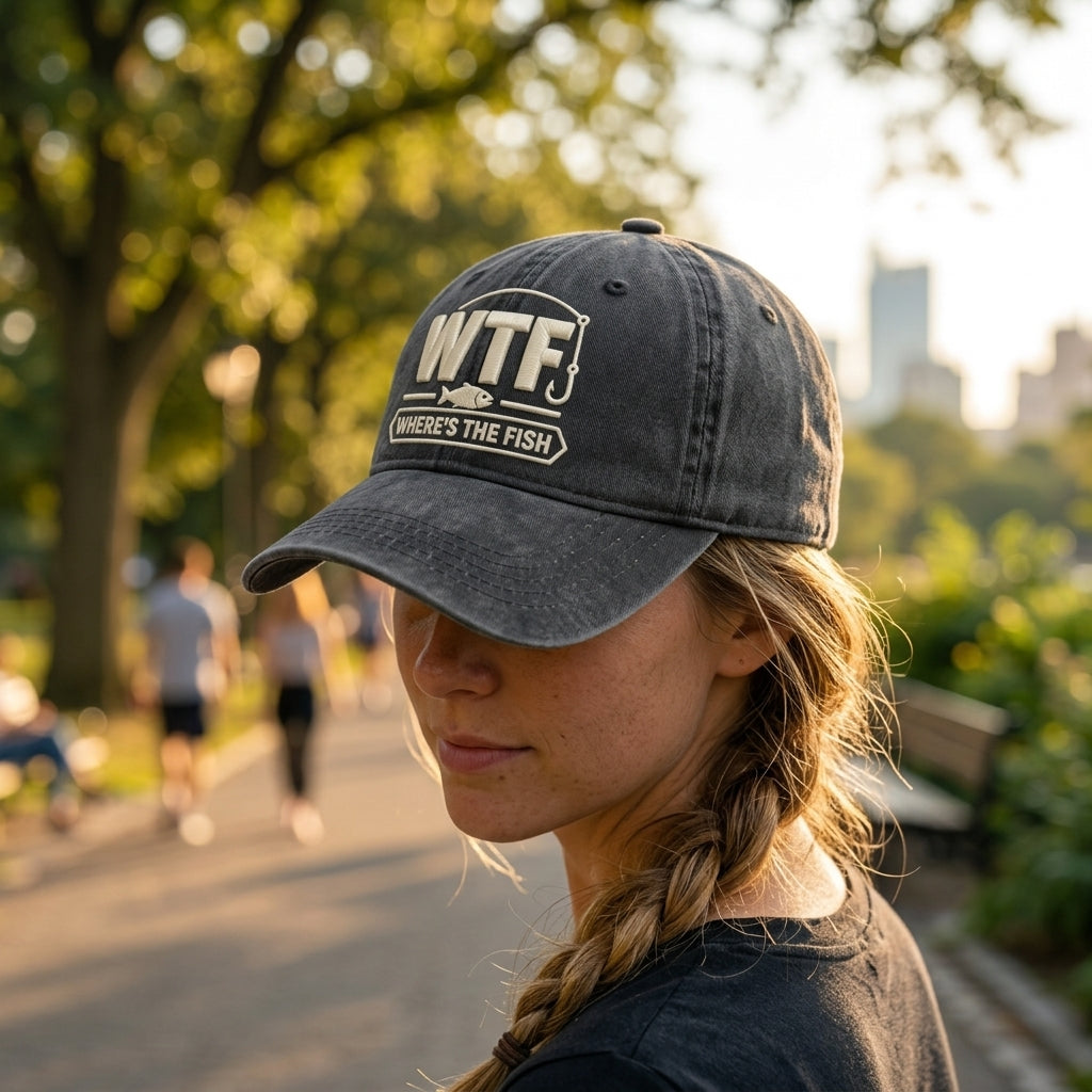 Wtf Where's The Fish Embroidered Washed Cap - Washed Cap - front view