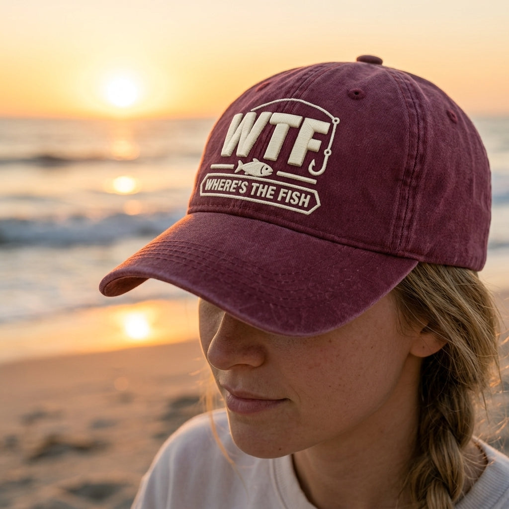 Wtf Where's The Fish Embroidered Washed Cap - Washed Cap - front view