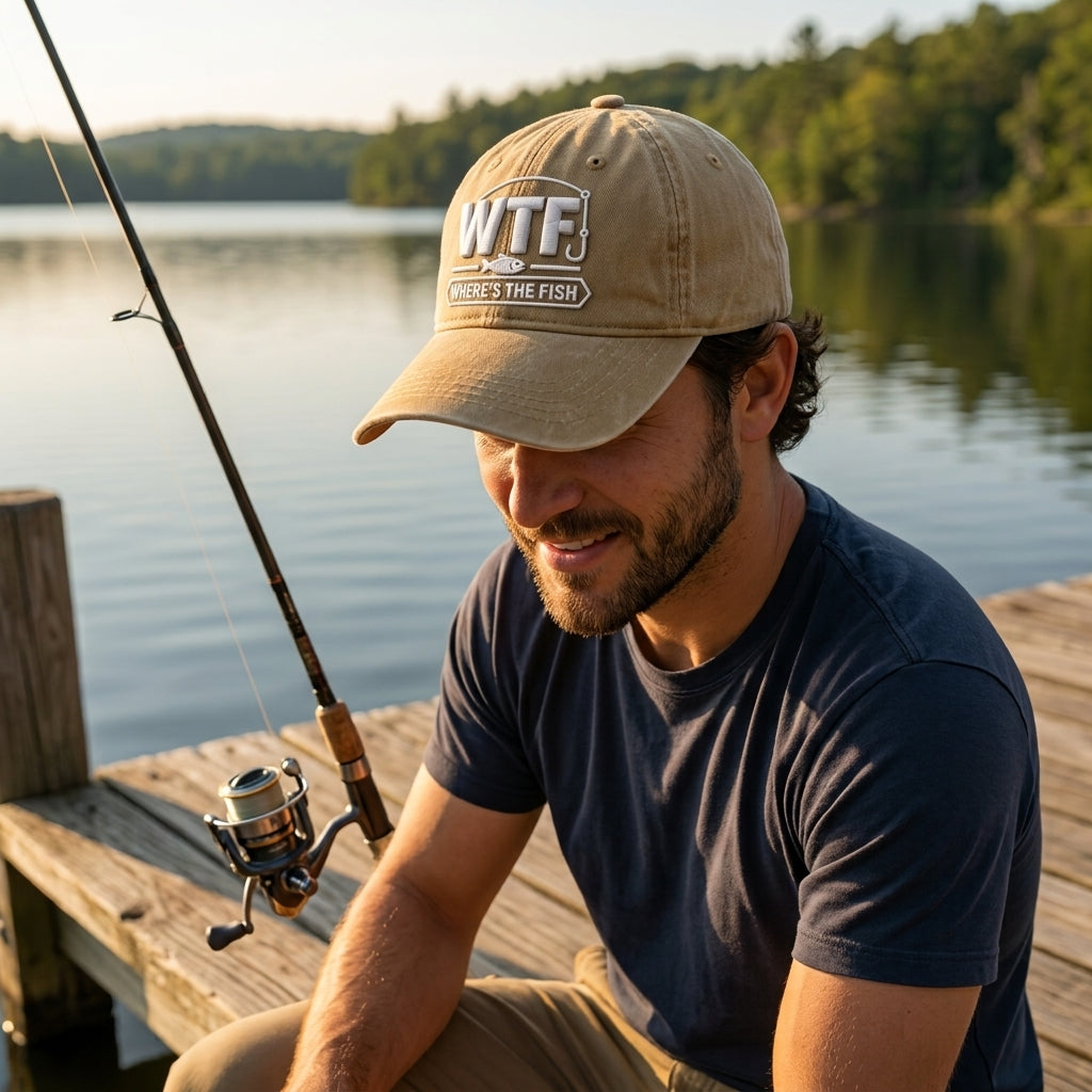 Wtf Where's The Fish Embroidered Washed Cap - Washed Cap - front view