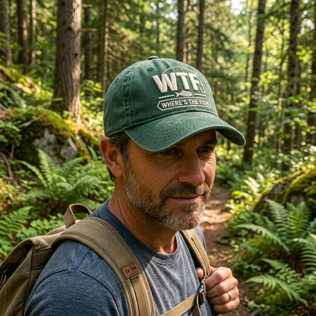 Wtf Where's The Fish Embroidered Washed Cap - Washed Cap - front view
