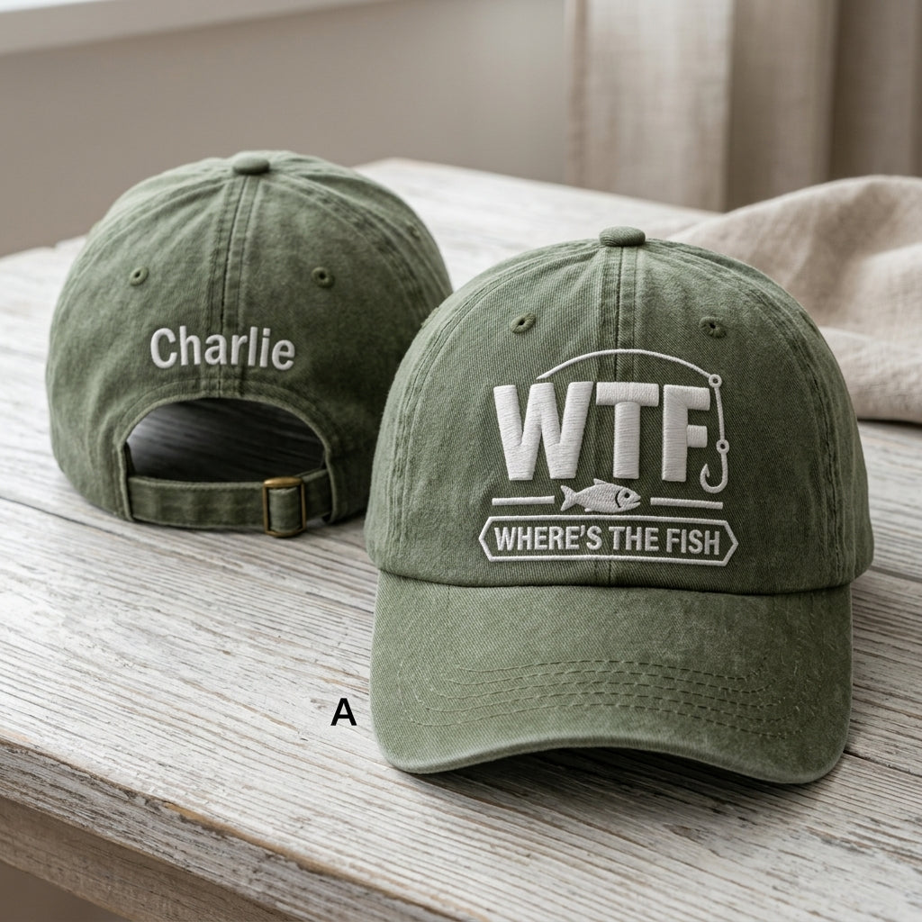Wtf Where's The Fish Embroidered Washed Cap - Washed Cap - front view
