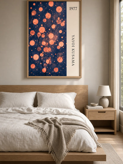 Yayoi Kusama-Inspired Wall Decor - Wall Art Decor - lifestyle shot - yayoi kusama-inspired wall decor, navy orange wall art