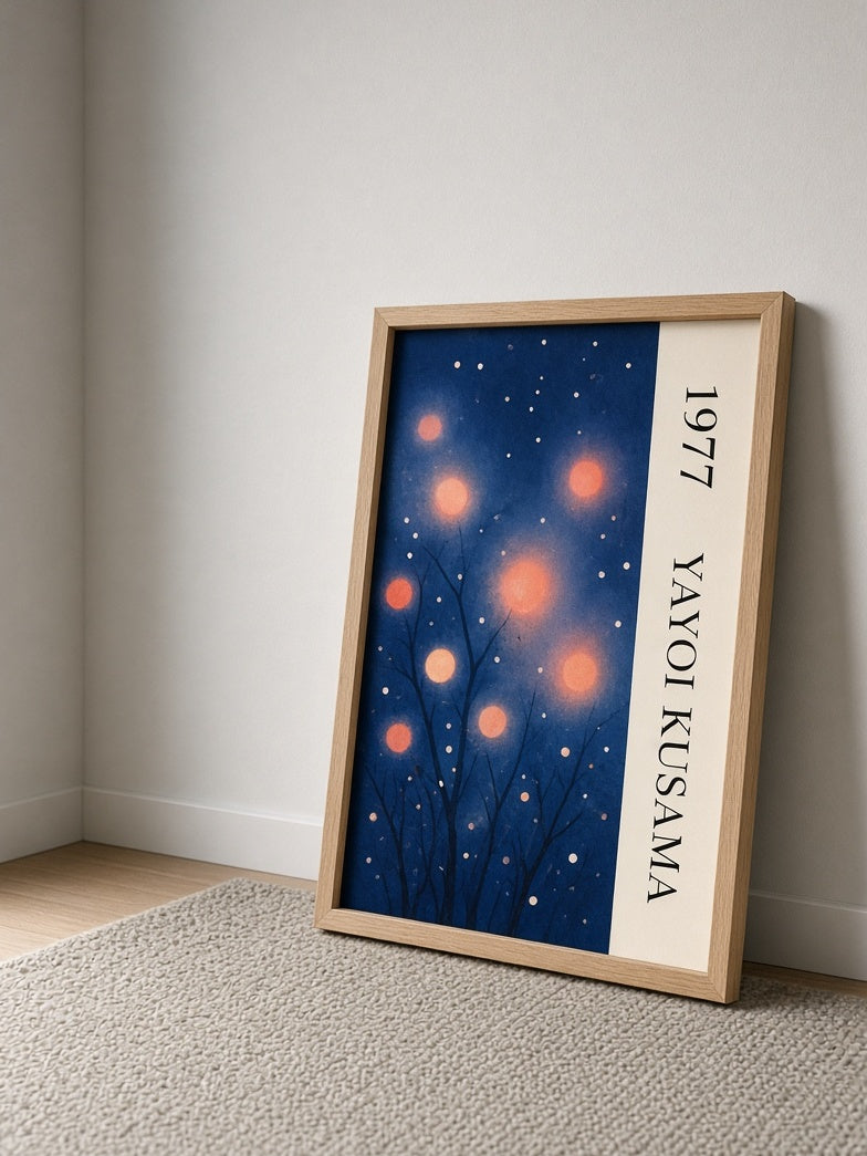Yayoi Kusama-Inspired Wall Decor - Wall Art Decor - close-up - yayoi kusama-inspired wall decor, navy orange wall art