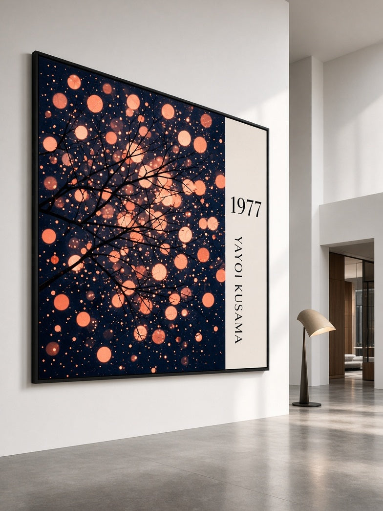 Yayoi Kusama-Inspired Wall Decor - Wall Art Decor - alternate angle - yayoi kusama-inspired wall decor, navy orange wall art