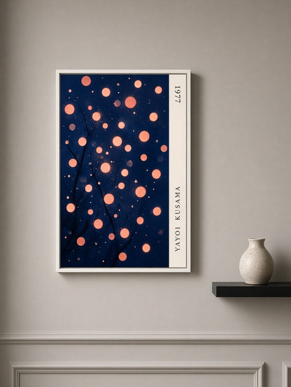Yayoi Kusama-Inspired Wall Decor - Wall Art Decor - front view - yayoi kusama-inspired wall decor, navy orange wall art