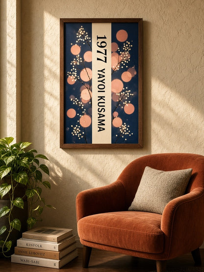 Yayoi Kusama-Inspired Wall Decor - Wall Art Decor - lifestyle shot - yayoi kusama-inspired wall decor, navy orange wall art