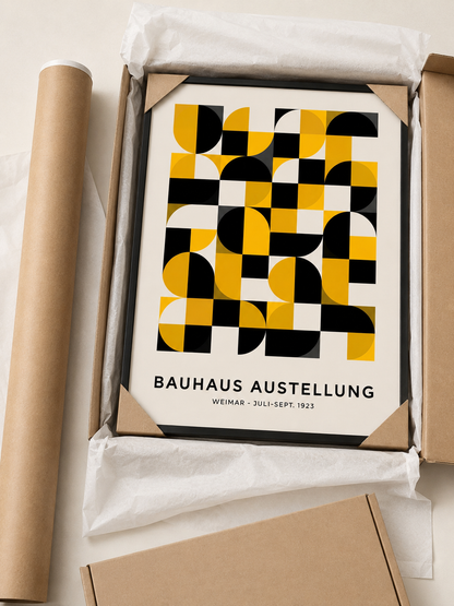 Giallo Nero Bauhaus Poster - Wall Art Decor - alternate angle - yellow bauhaus poster, bauhaus wall art